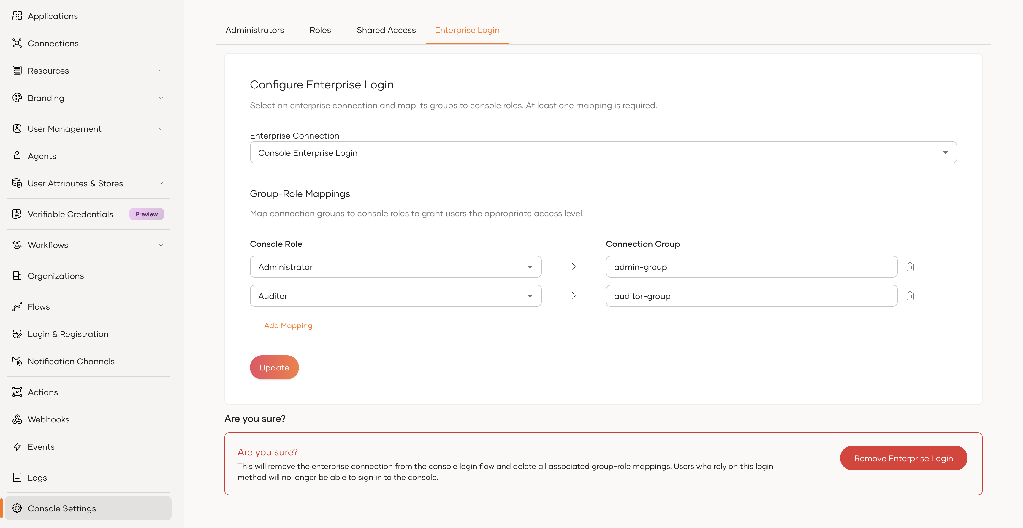 Enterprise Login Console