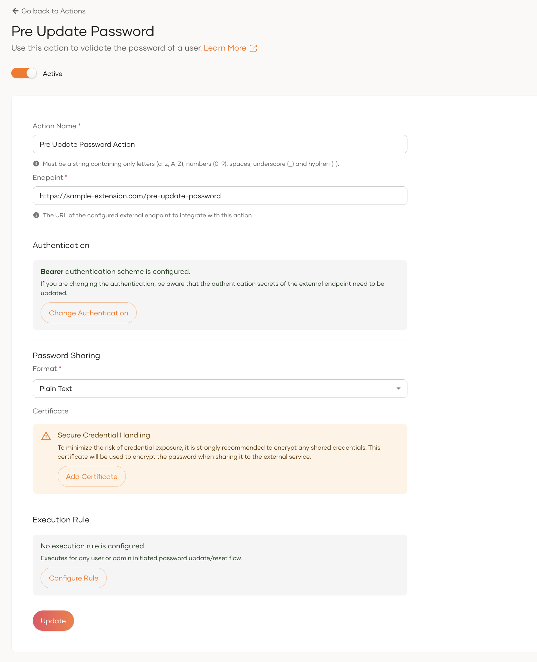 Pre-Update Profile Action Example