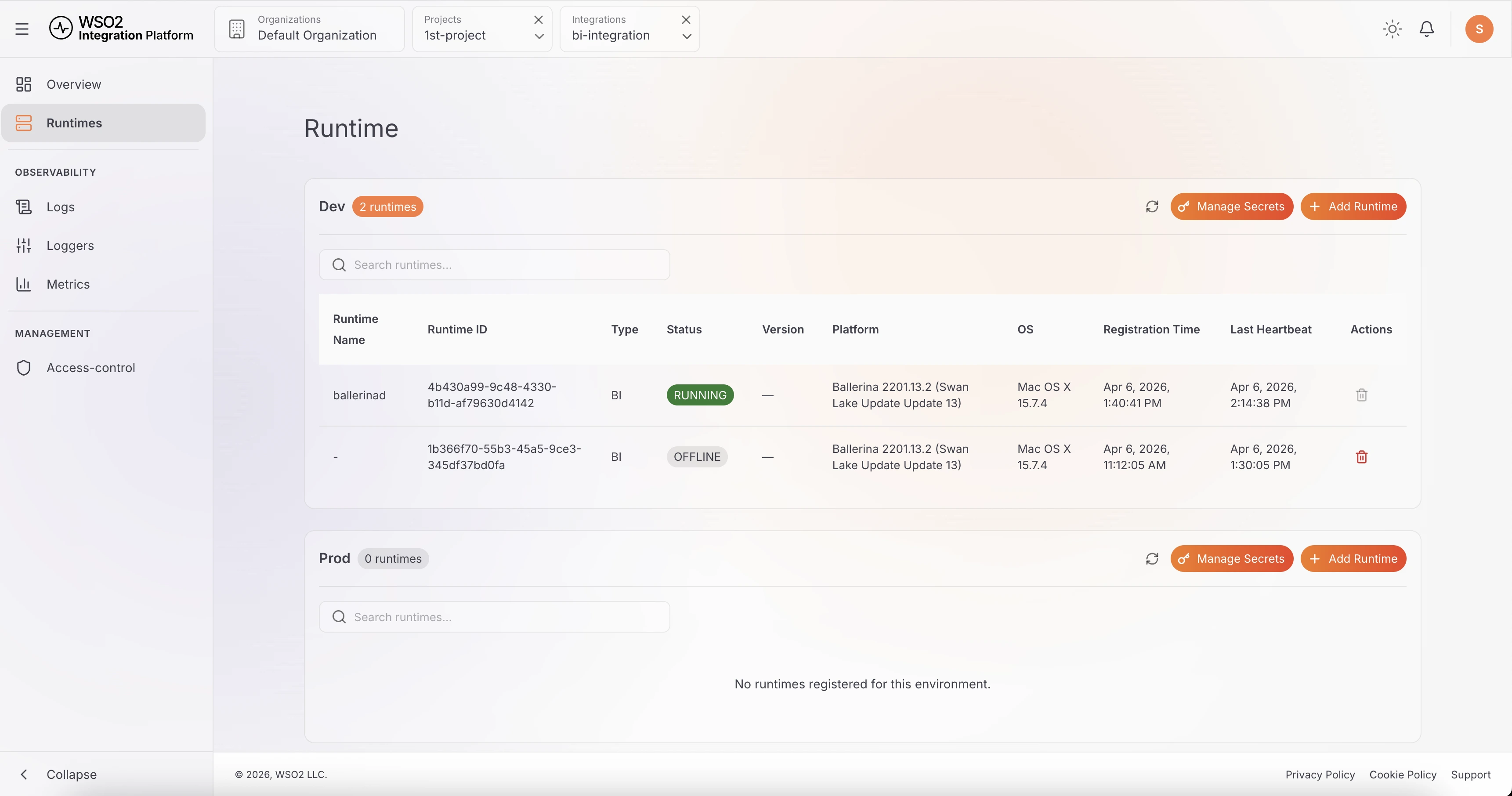 WSO2 integration control plane