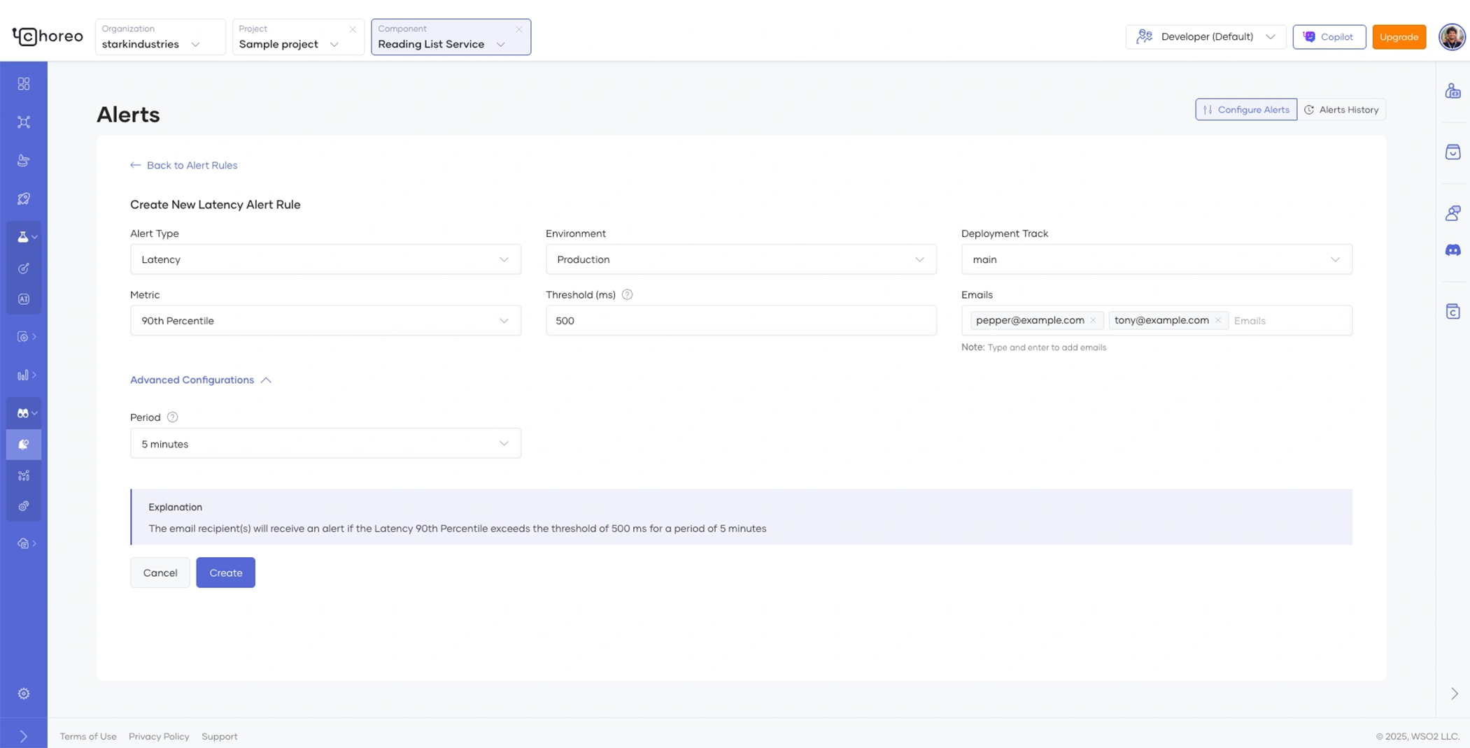 Built in alerts screenshot