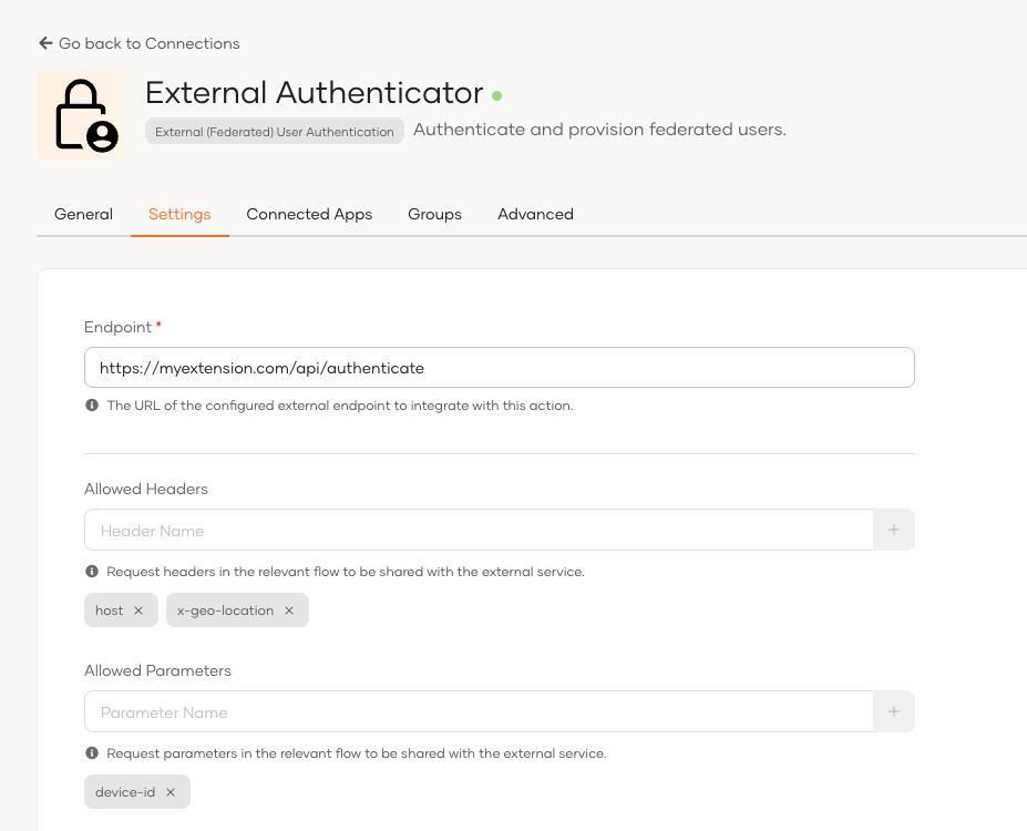 External Authenticator screenshott