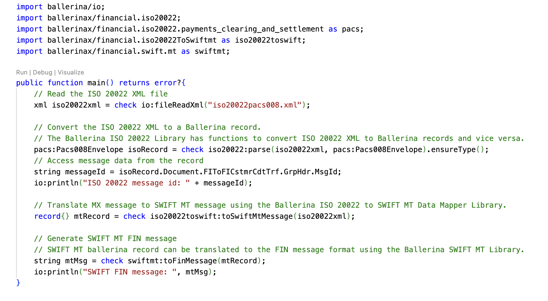 ISO 20022 Message Parsing Code
