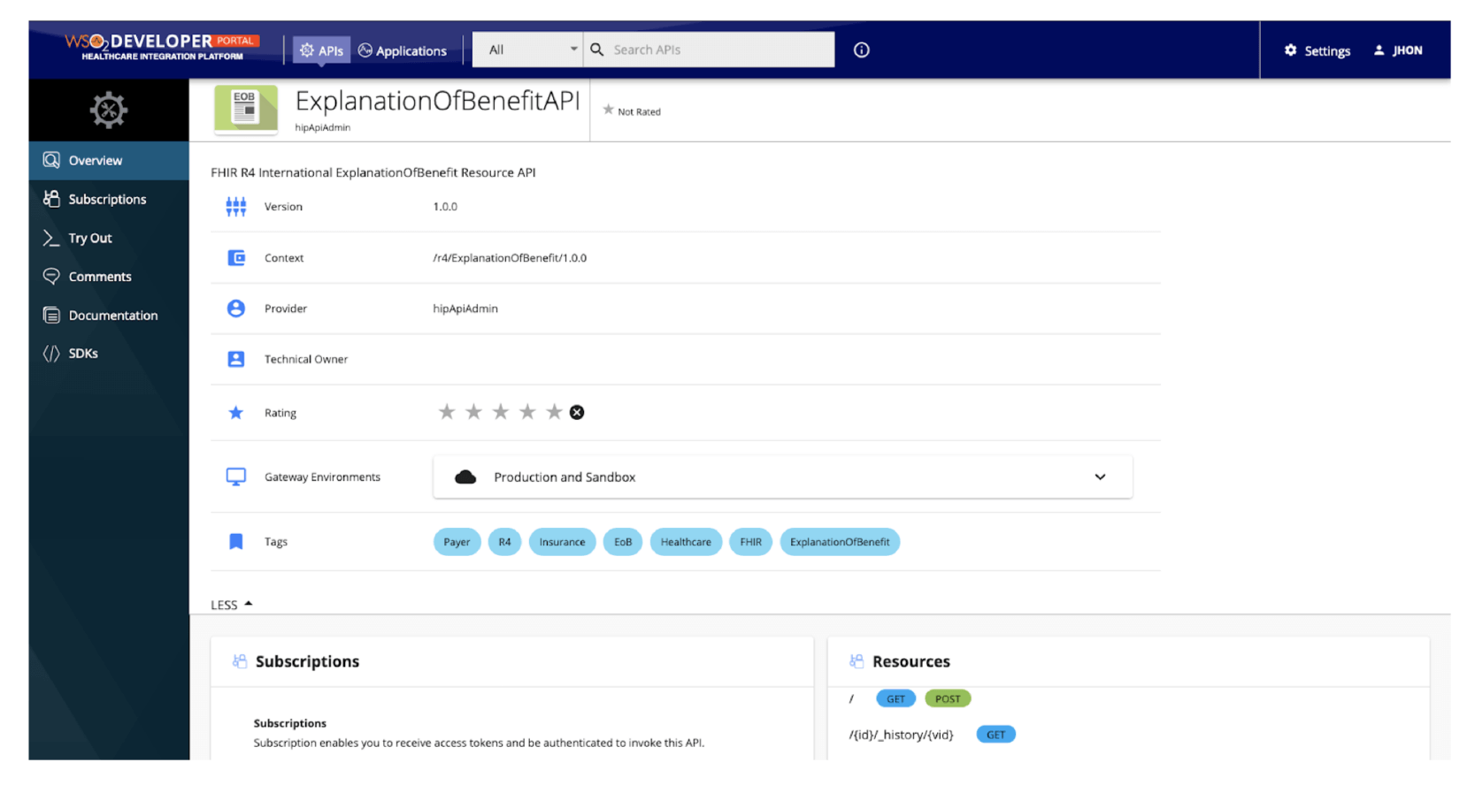 Click the selected API
